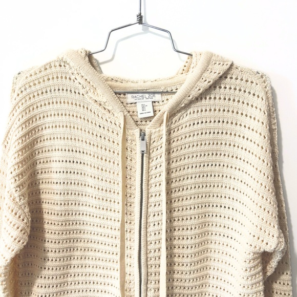 Rachel Zoe Open-Knit Zip Hoodie Cream Size L - Picture 2 of 7